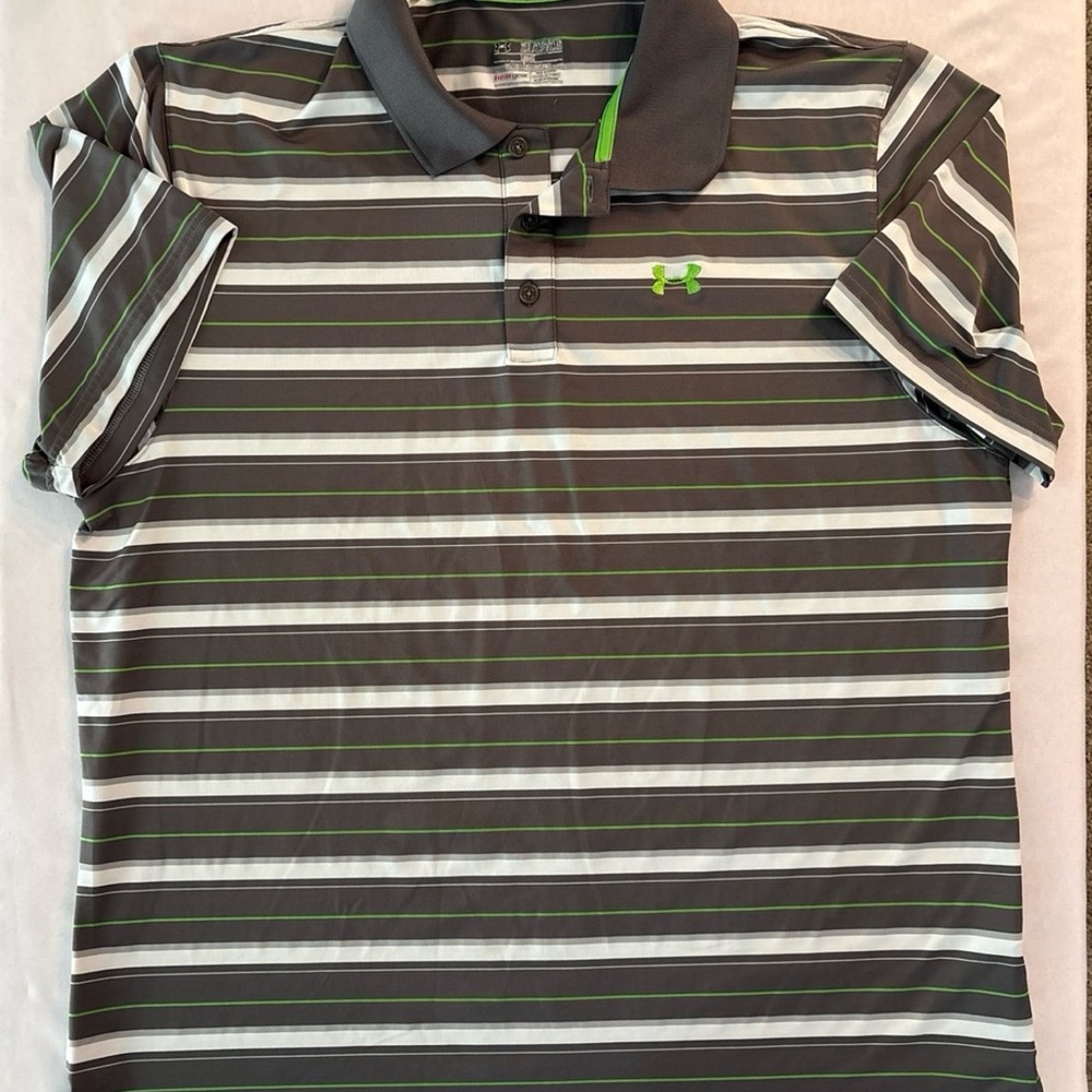 Under Armour Men's Polo Shirt - Gray and Green Stripes